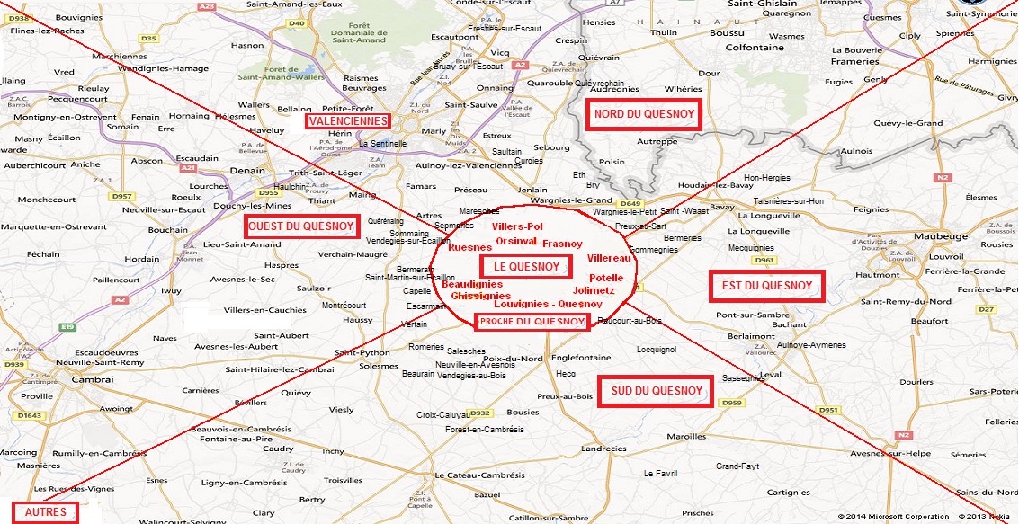 Carte des secteurs immobiliers vente/location autour de Le Quesnoy